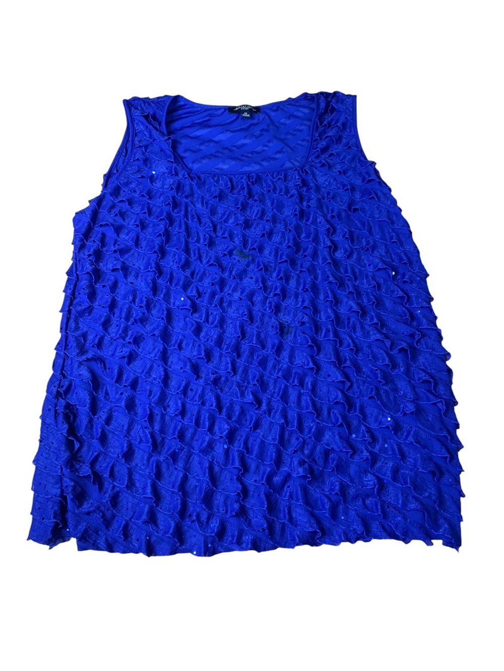 Notations Woman Royal Blue Ruffled Sleeveless Blouse Sequin Accents - Size 2X